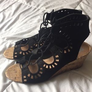 Black Wedge Sandals Size 10